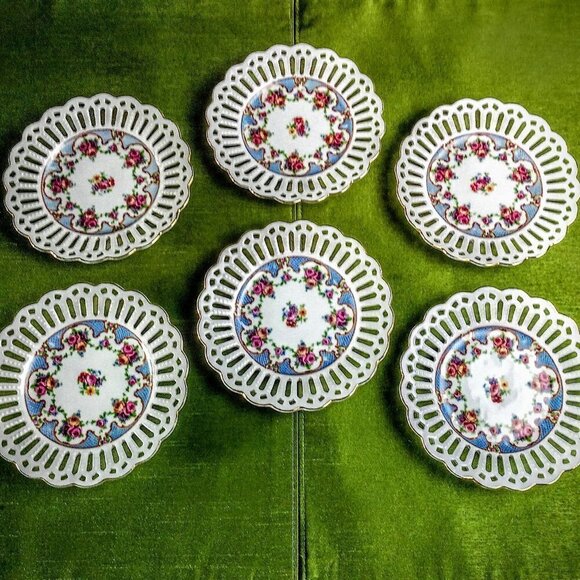 Bavaria Schumann Reticulated Porcelain Plates (6) - Picture 1 of 5